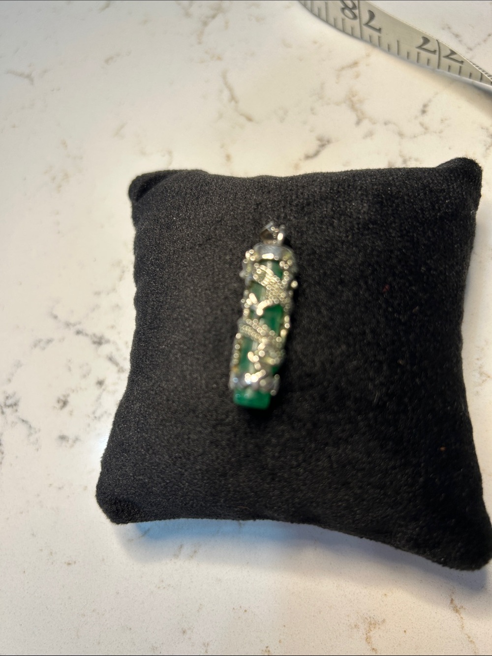 18K G.P. Dragon and Green Jade Gemstone Pendant Necklace Charm